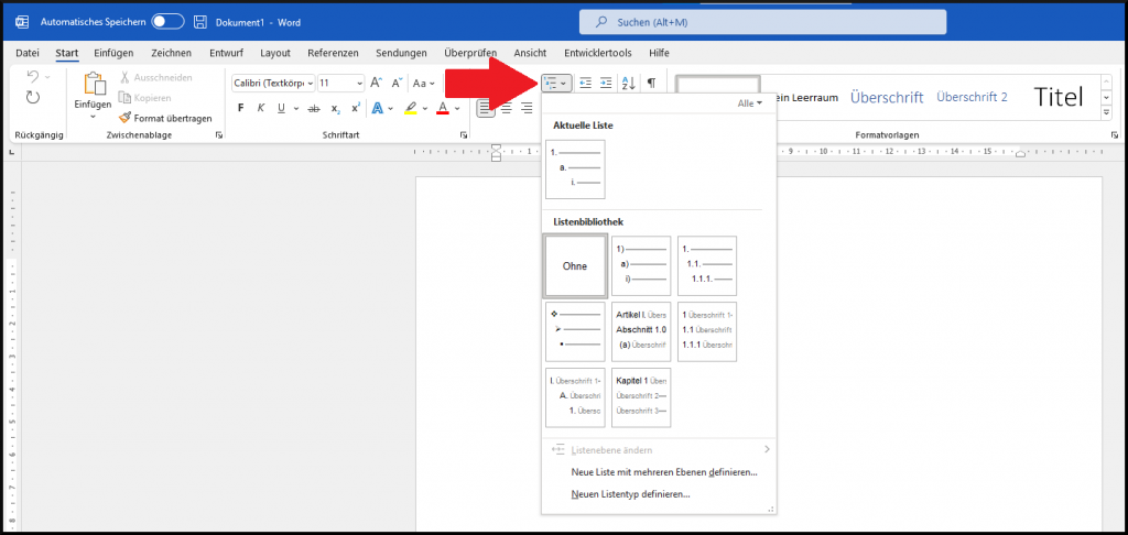 Microsoft Word - Liste mit mehreren Ebenen